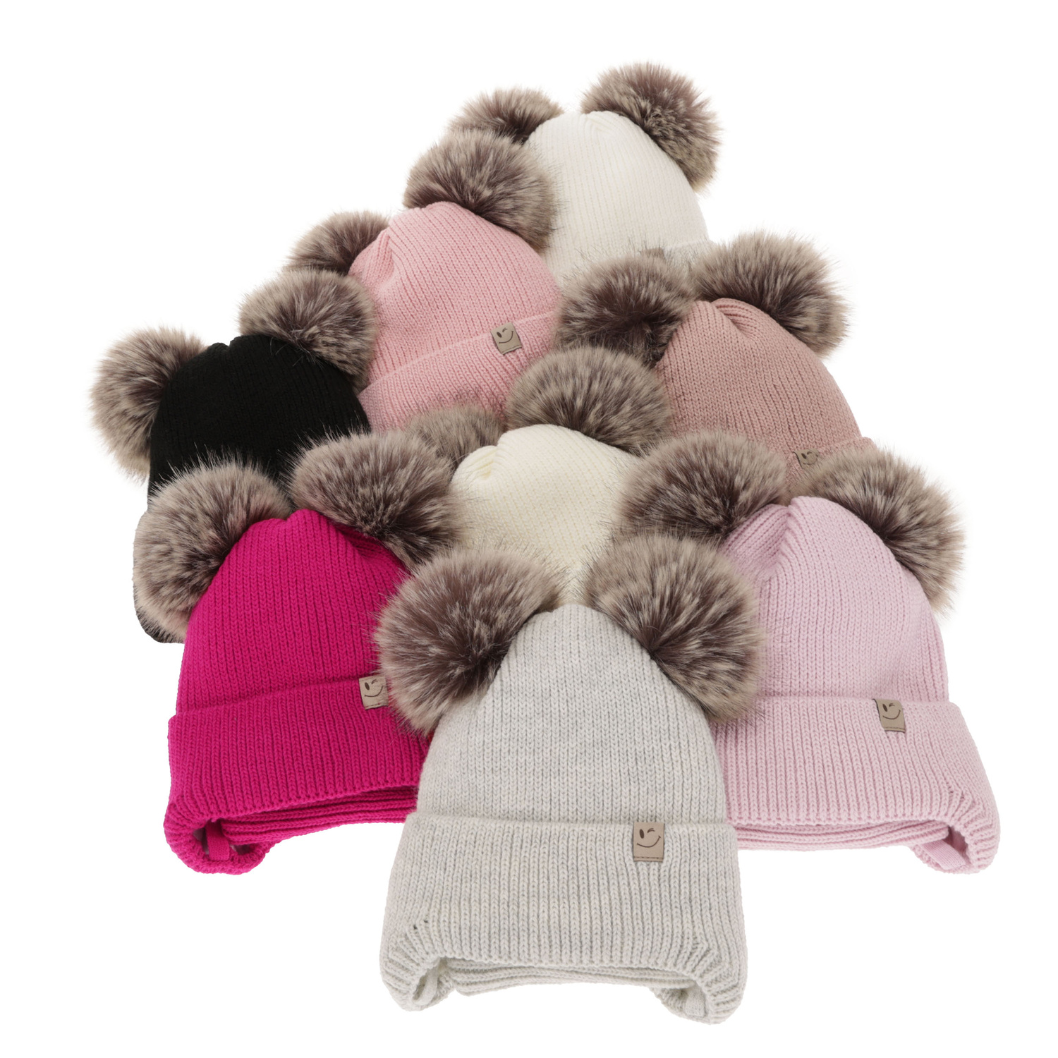 Ensemble d'hiver fille: bonnet et snood, lilas, avec deux pompons, avec liens, Zori