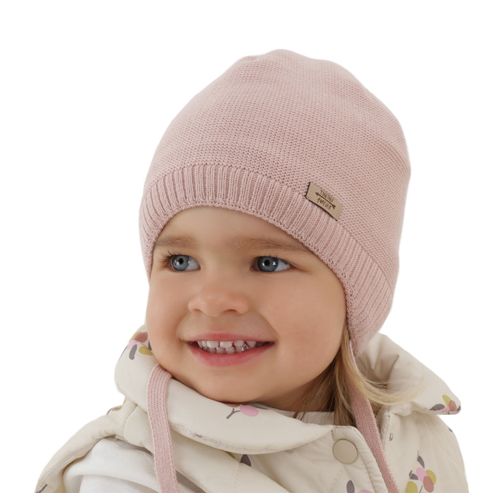 Meisjes herfst/lente muts, roze, met bindkoorden, Svenja