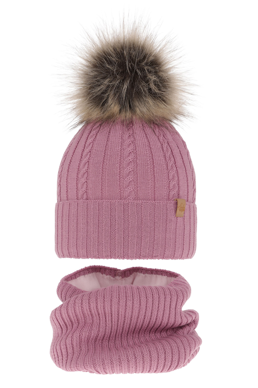 Ensemble d'hiver fille: bonnet et snood, violet, avec laine mérinos, Mirabel