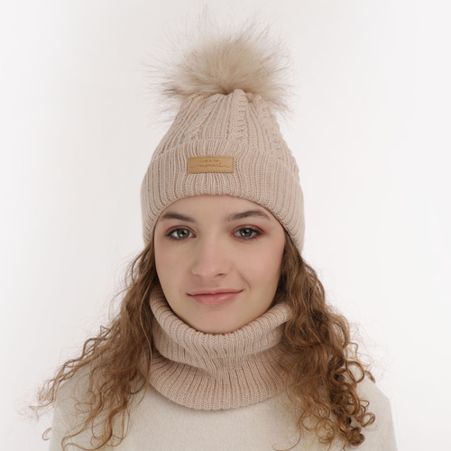 Ensemble d'hiver fille: bonnet et snood, rose, avec pompon, Alika