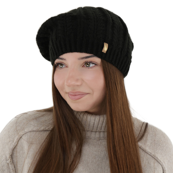 Dames winterberet, zwart, met merinowol, Senja