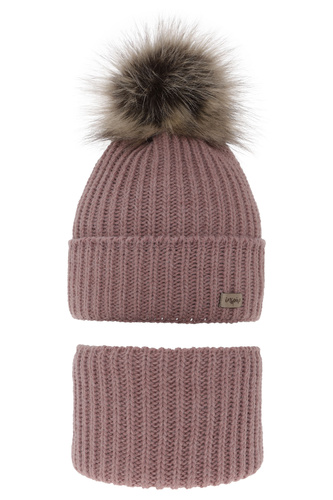 Ensemble d'hiver fille: bonnet et snood, violet, avec pompon, Willow