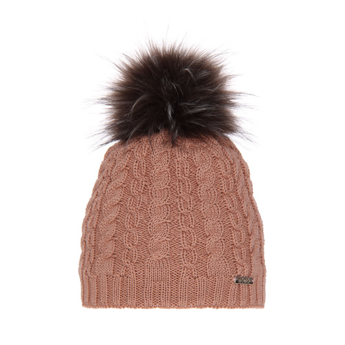 Dames wintermuts, roze, met garen pompon, met merinowol, Satina