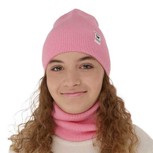 Ensemble automne/printemps fille: bonnet et snood, met katoen, vert menthe, Leonita