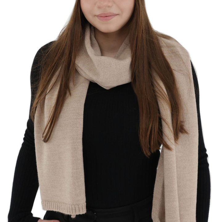 Dames wintersjaal, beige, 100% Merino Wol, Elonia