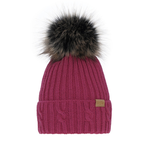 Dames wintermuts, roze, met garen pompon, Lawina