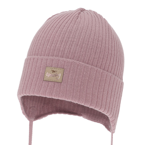 Meisjes herfst/lente muts, roze, met bindkoorden, met katoen, Tindra