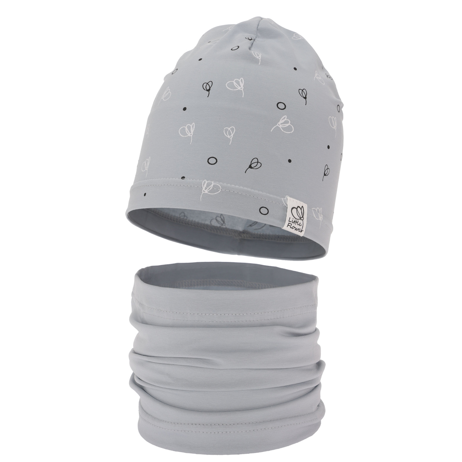 Ensemble automne/printemps fille: bonnet et snood, gris, en coton, Fiora