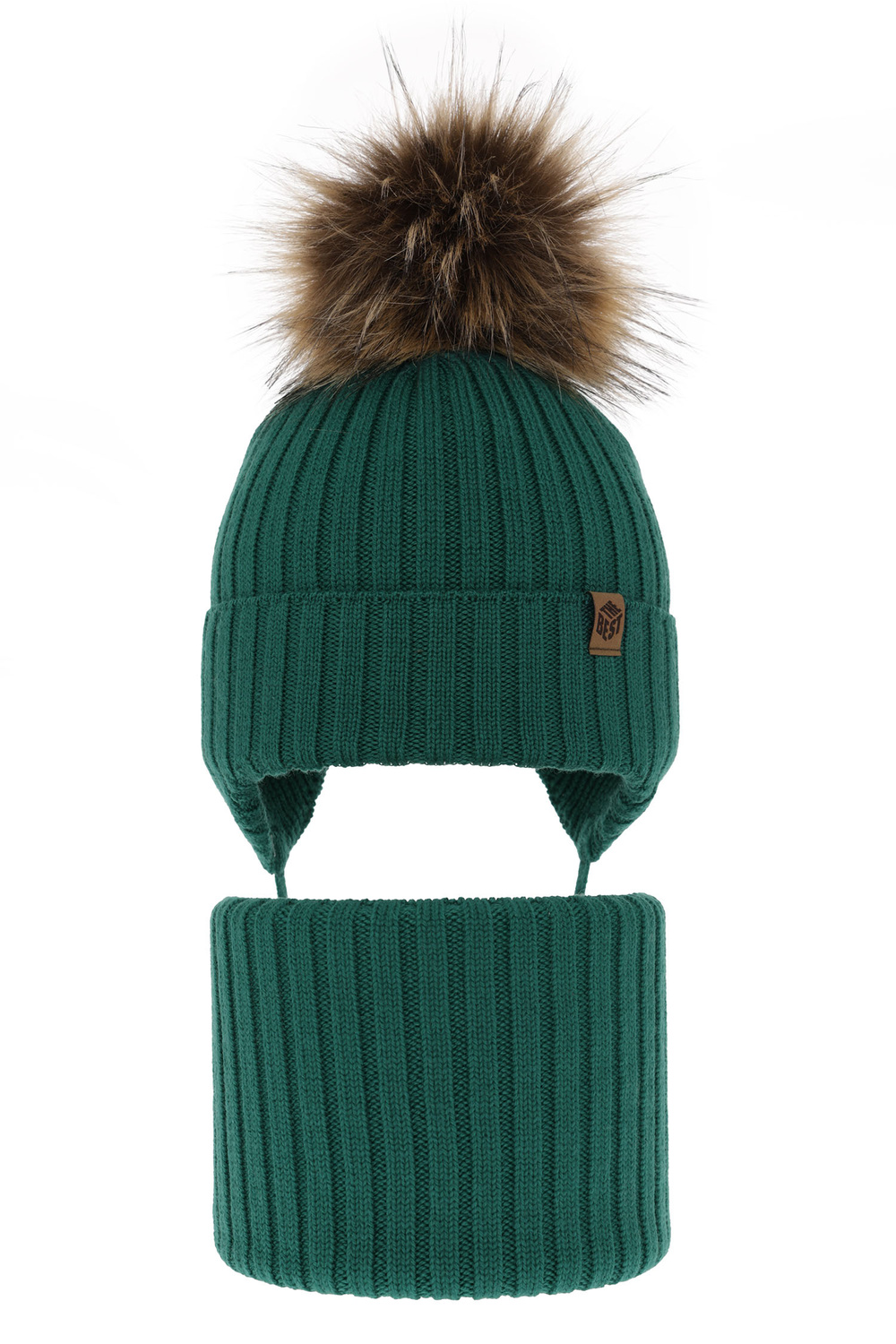 Ensemble d'hiver garçon: bonnet et snood, vert, avec laine mérinos, avec liens, Juno