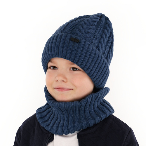 Ensemble d'hiver garçon: bonnet et snood, orange, Avec pompon, Colins