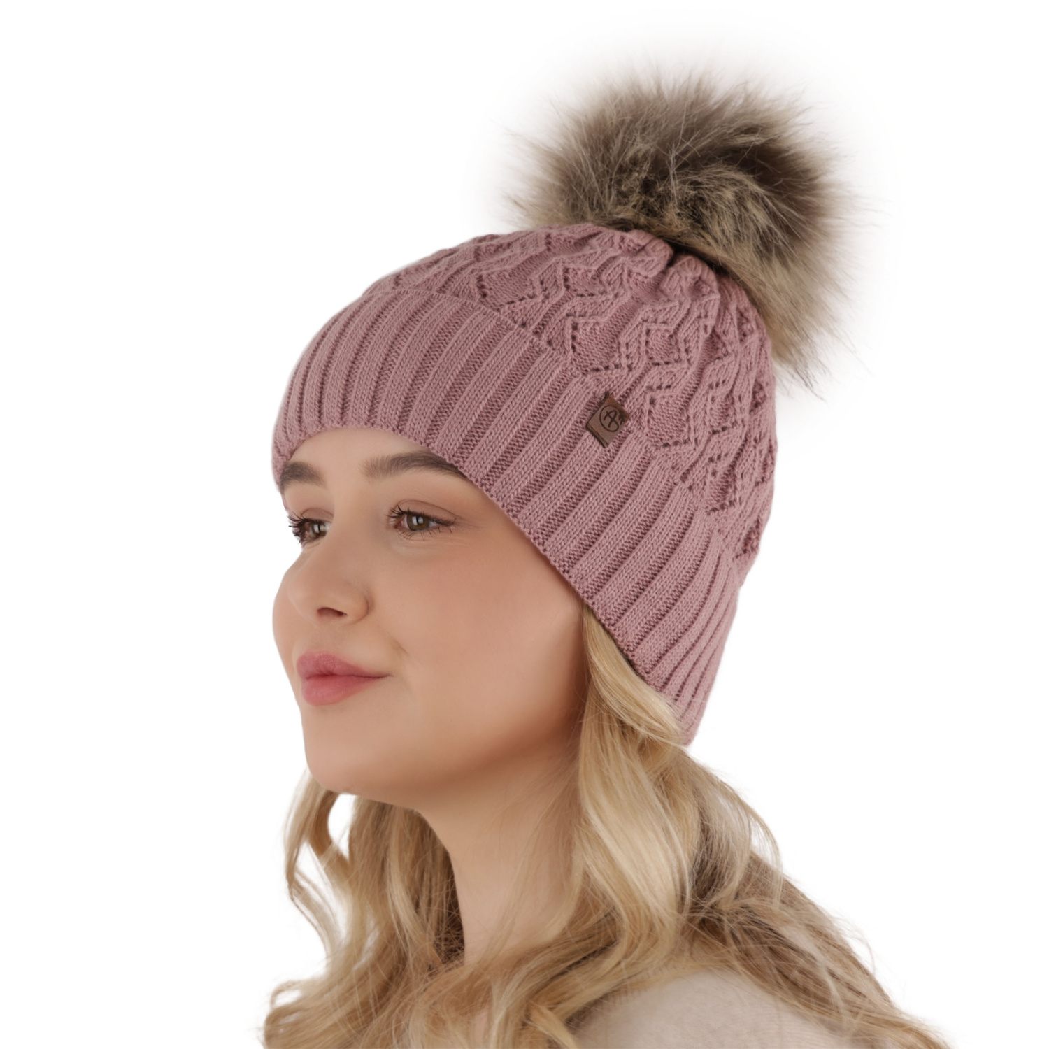 Bonnet d'hiver femme, hiver, szmaragdowa, avec pompon, Katty