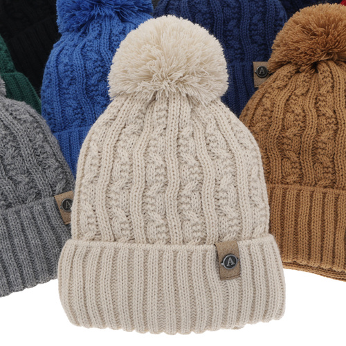 Ensemble d'hiver garçon: bonnet et snood, orange, avec pompon, Almond