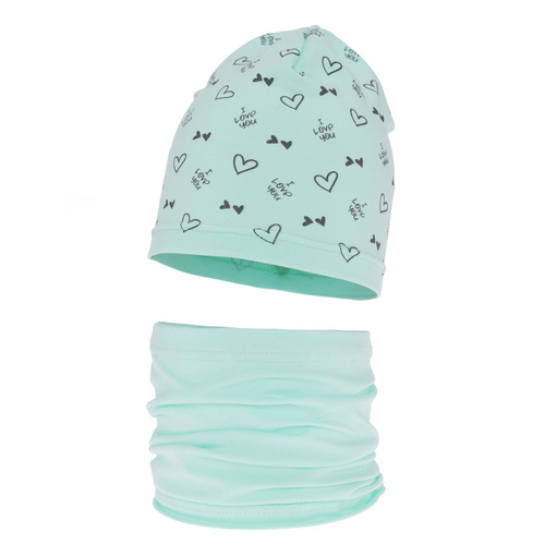 Ensemble automne/printemps fille: bonnet et snood, vert menthe, en coton, Lovena