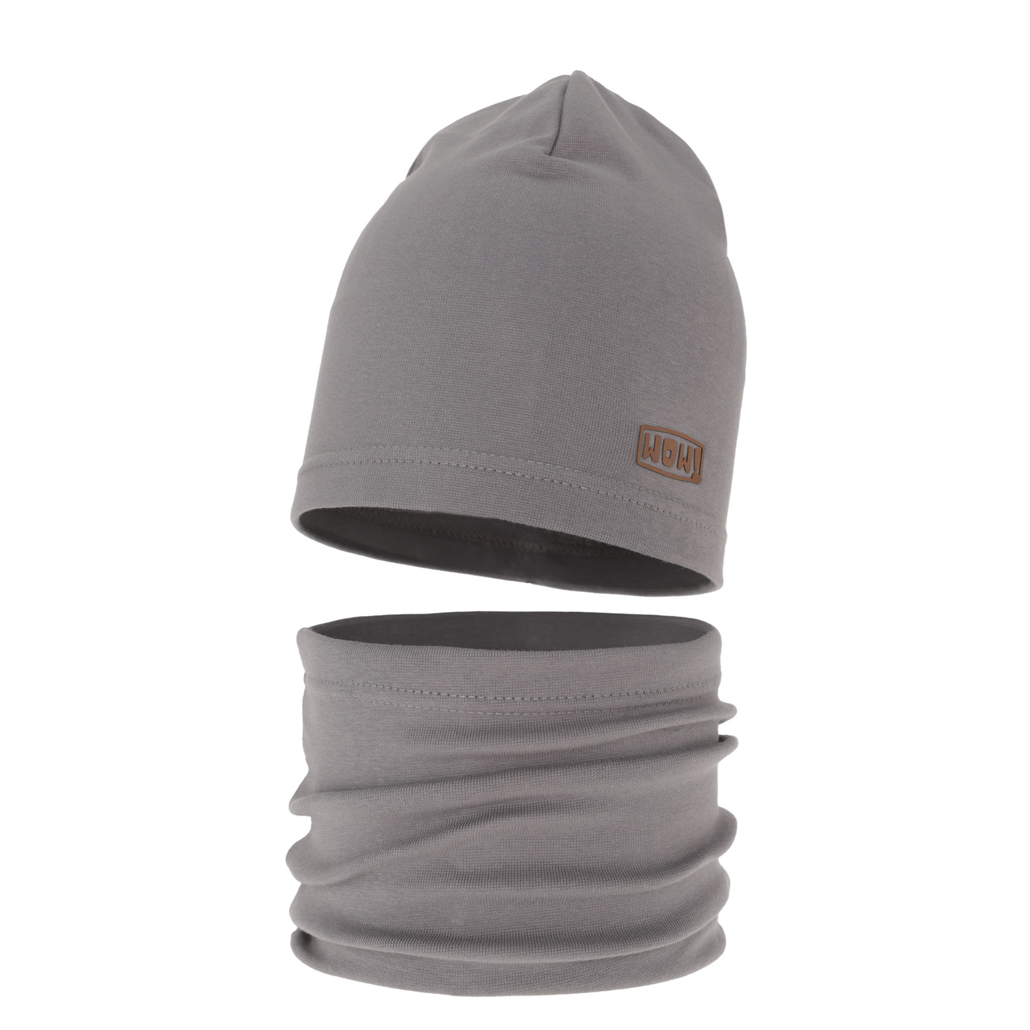 Ensemble automne/printemps garçon: bonnet et snood, gris, en coton, Frizer