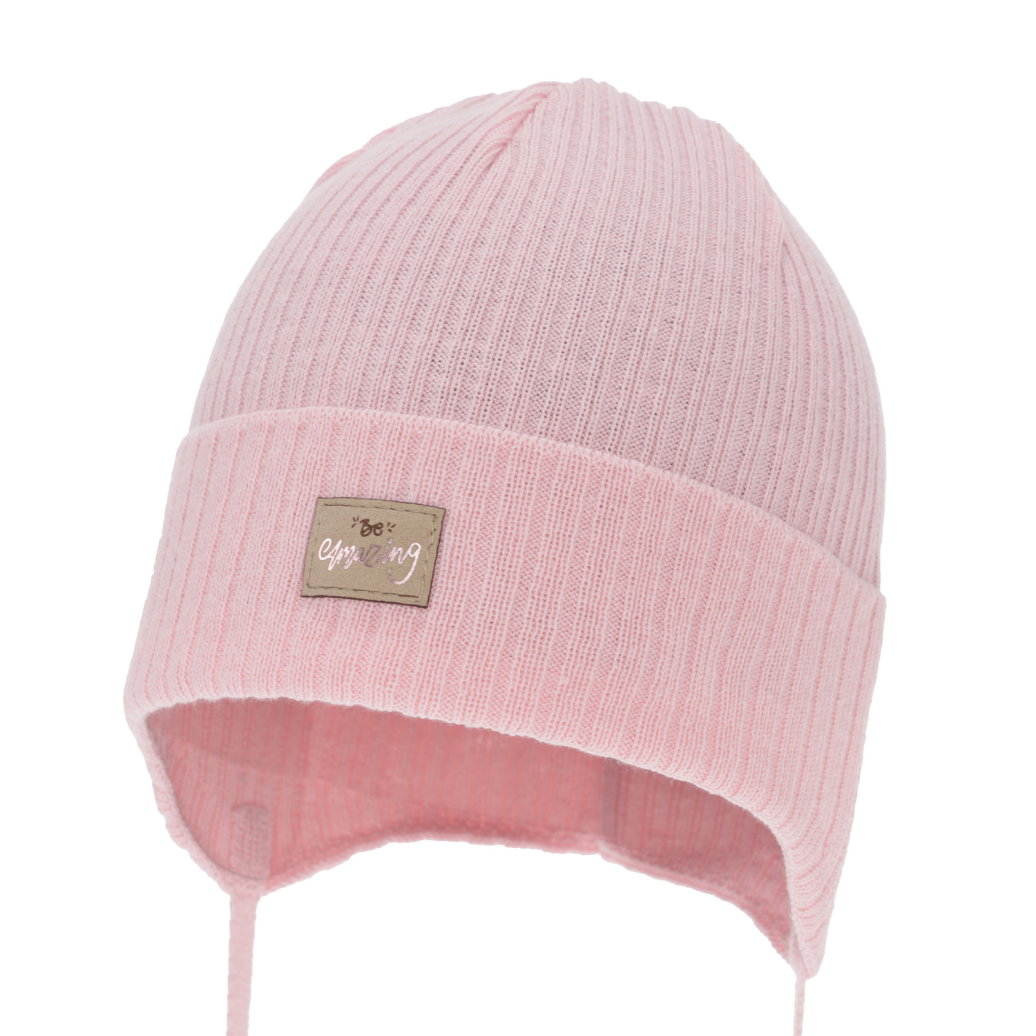 Meisjes herfst/lente muts, roze, met bindkoorden, met katoen, Tindra