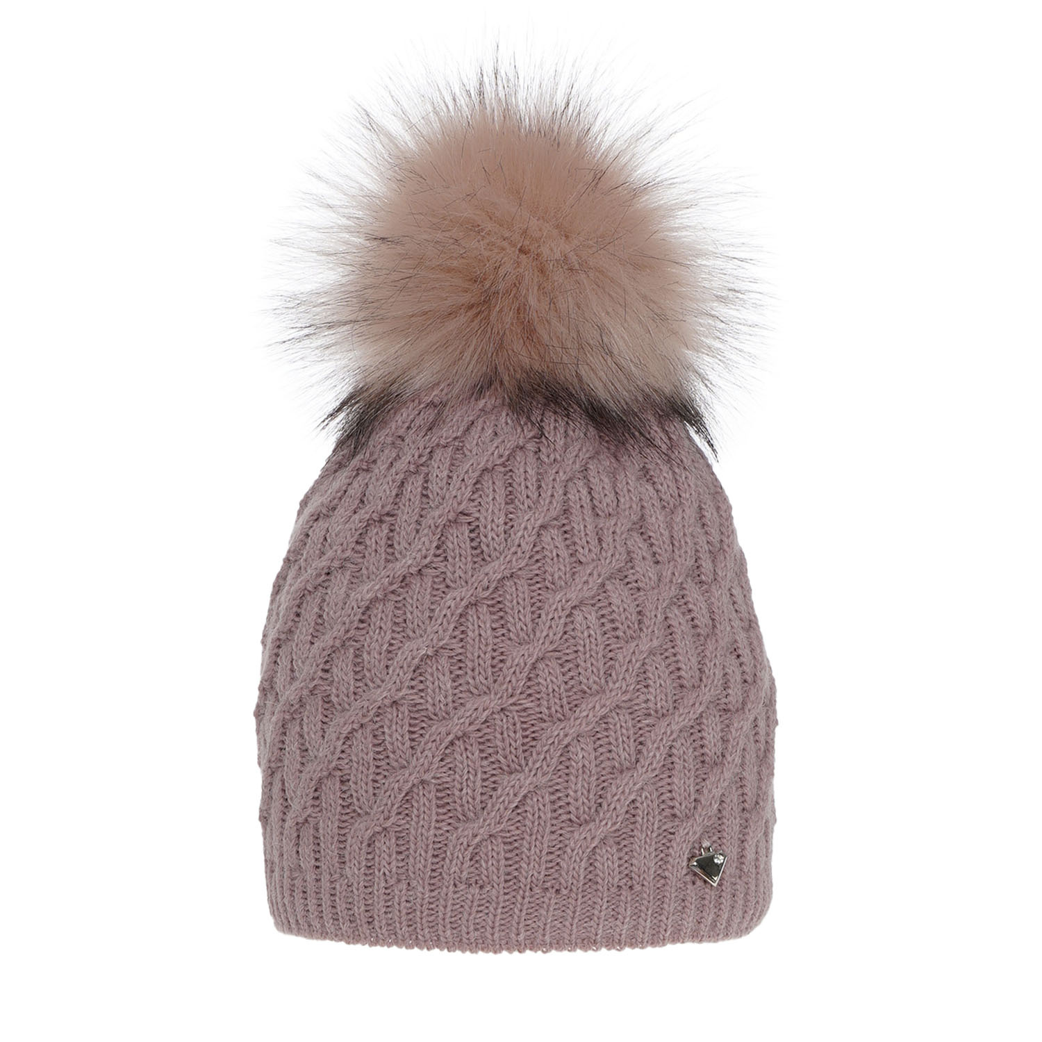 Dames wintermuts, roze, met garen pompon, Kaskada