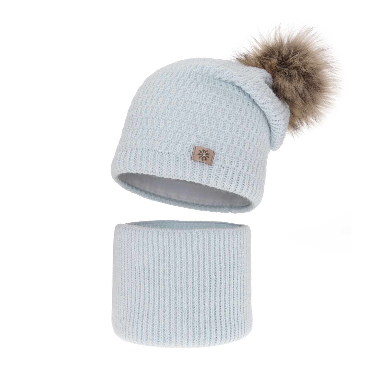 Ensemble d'hiver fille: bonnet et snood, bleu, avec pompon, Germina