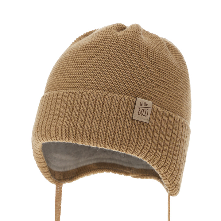 Bonnet d'hiver garçon, camel, avec laine mérinos, Darsi