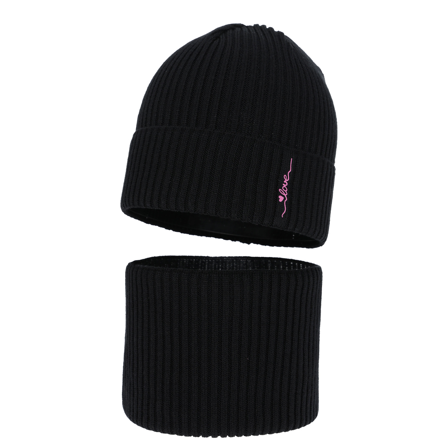 Meisjes herfst/lente set: muts en buissjaal, met katoen, zwart, Elvara