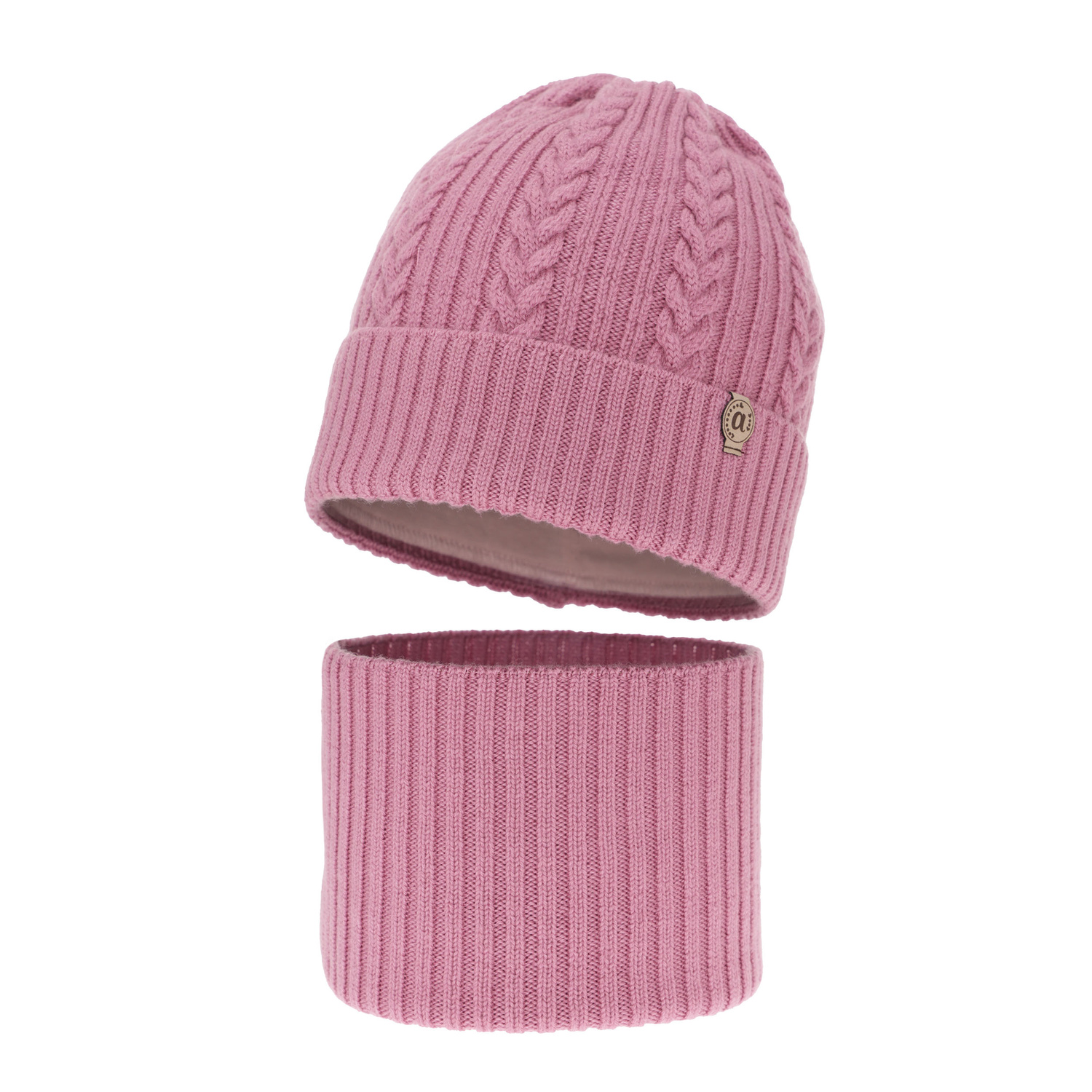 Ensemble d'hiver fille: bonnet et snood, violet, avec laine mérinos, Jenny