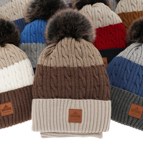 Ensemble d'hiver garçon: bonnet et snood, bleu marine, avec pompon, Luxor