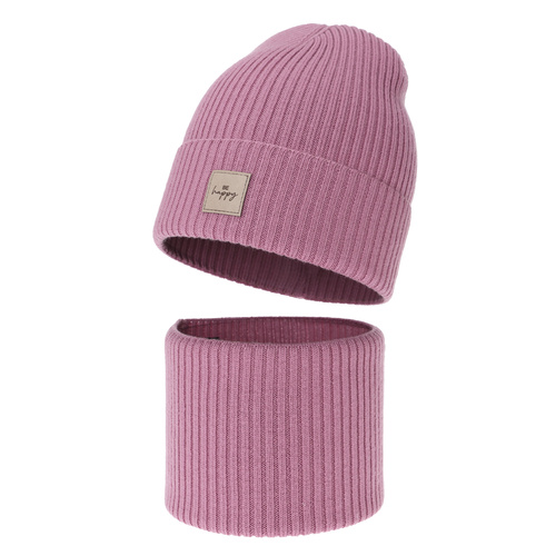 Ensemble automne/printemps fille: bonnet et snood, avec laine mérinos, wrzosowy, Vanita