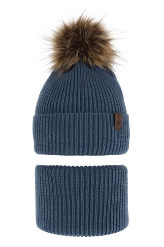Ensemble d'hiver garçon: bonnet et snood, bleu, avec pompon, Modus