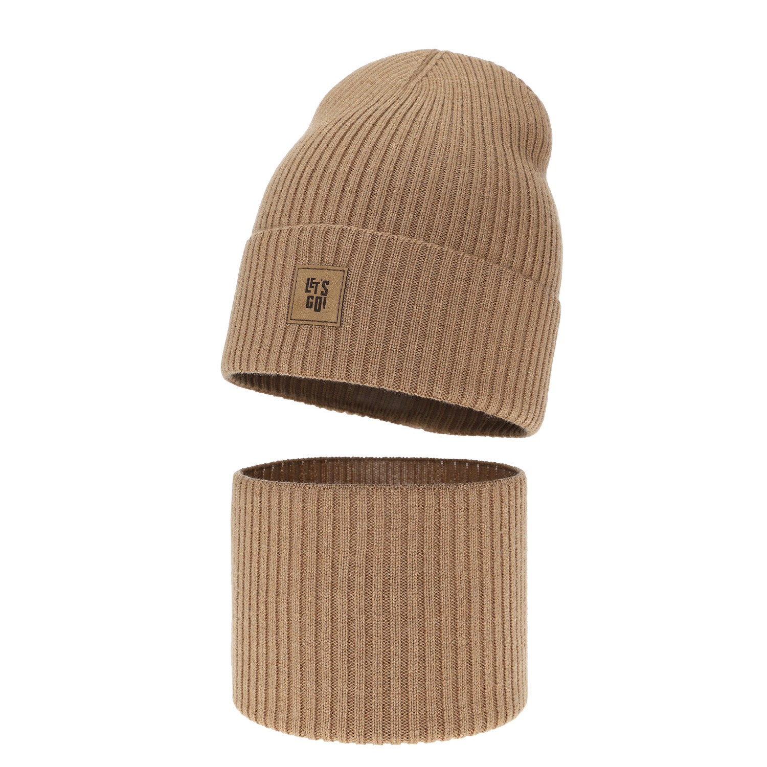 Ensemble automne/printemps garçon: bonnet et snood, camel, avec laine mérinos, Vanto