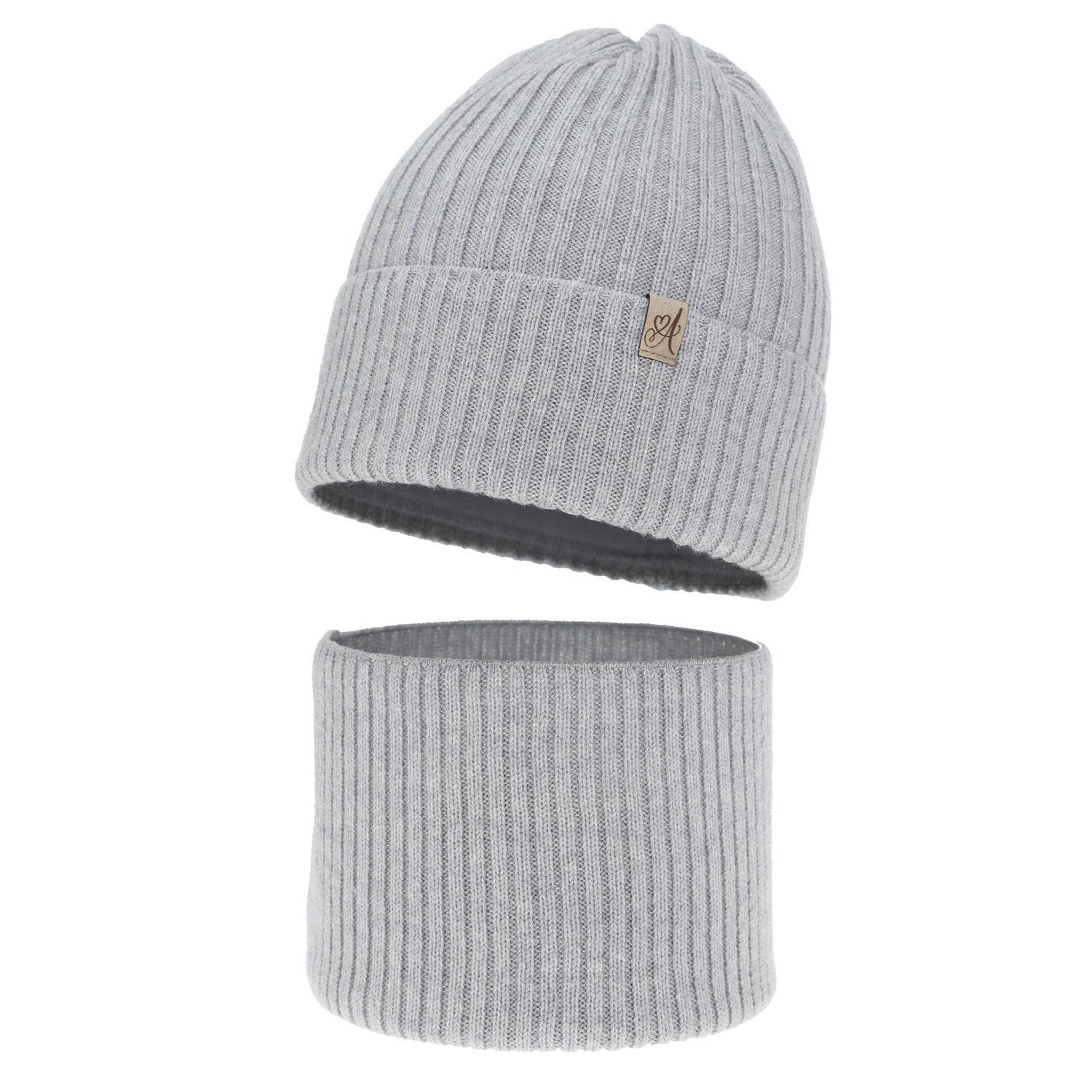 Ensemble d'hiver fille: bonnet et snood, gris, avec laine mérinos, Patricia