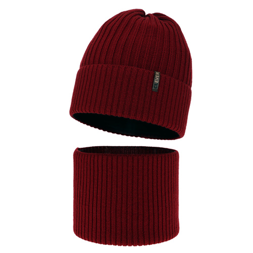 Ensemble d'hiver garçon: bonnet et snood, bordeaux, avec laine mérinos, Gizmo
