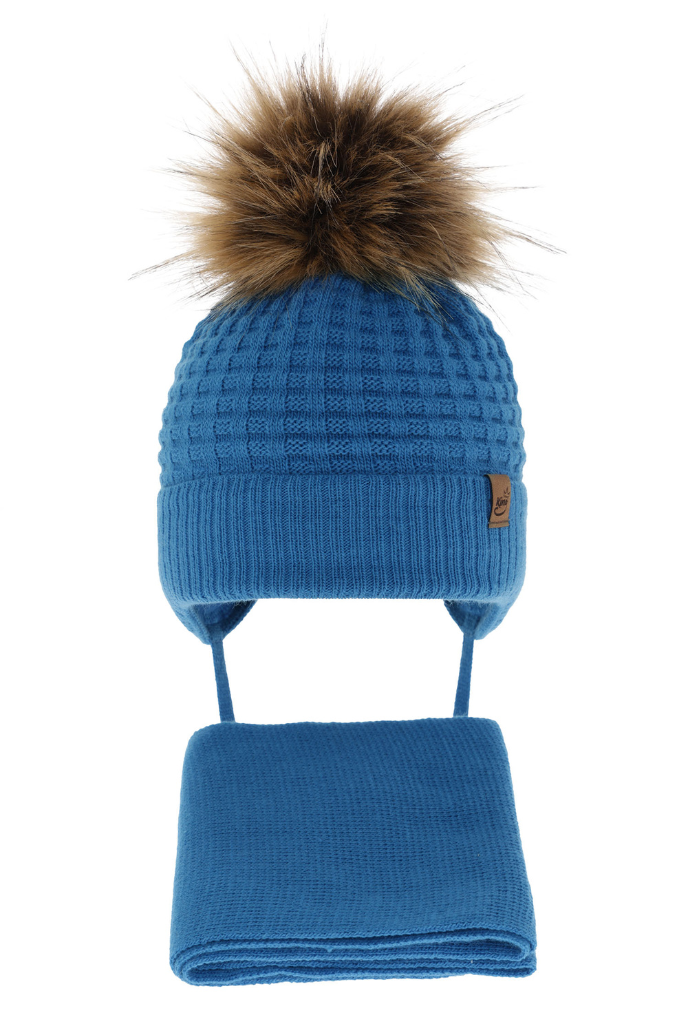 Ensemble d'hiver garçon: bonnet et écharpe, bleu, avec liens, Salem