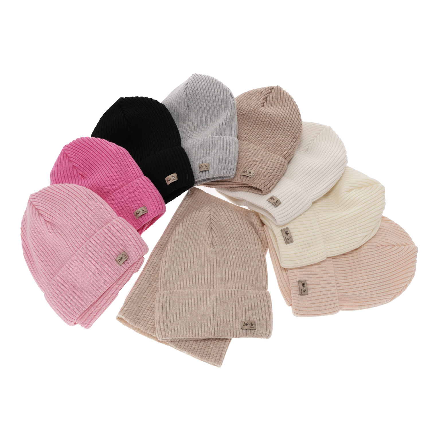 Ensemble automne/printemps fille: bonnet et snood, beige foncé, avec laine mérinos, Itra