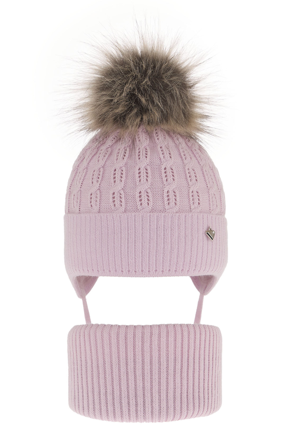 Ensemble d'hiver fille: bonnet et snood, lila, avec pompon, avec liens, Tukana