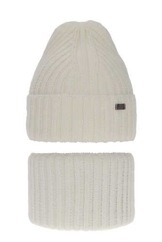 Meisjes winter set muts en buissjaal, kremowy, Valentine