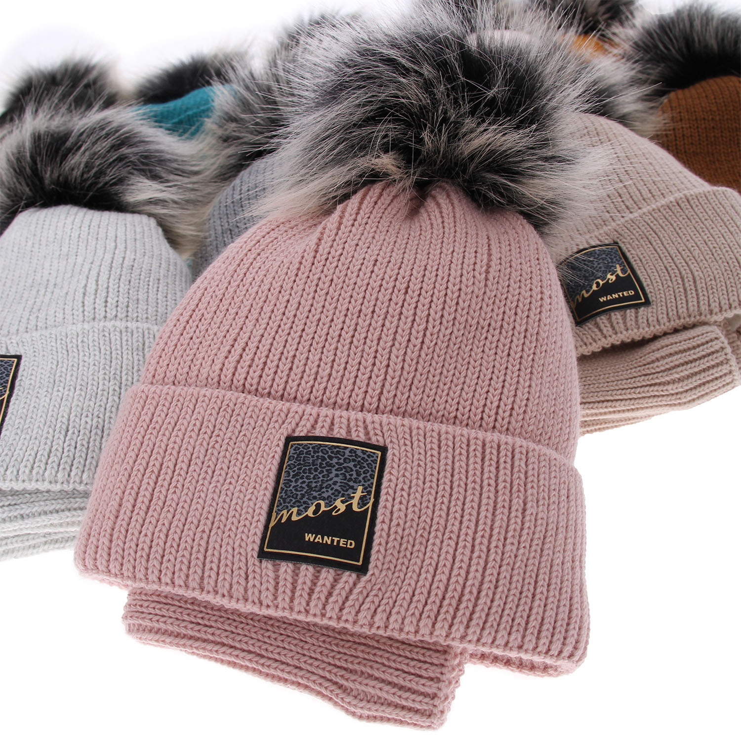 Meisjes winter set muts en sjaal, grijs, met garen pompon, Sycylia