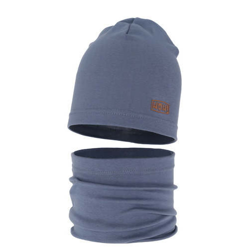 Ensemble automne/printemps garçon: bonnet et snood, bleu, en coton, Frizer