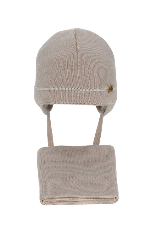 Ensemble d'hiver fille: bonnet et écharpe, beige, avec liens, Elina