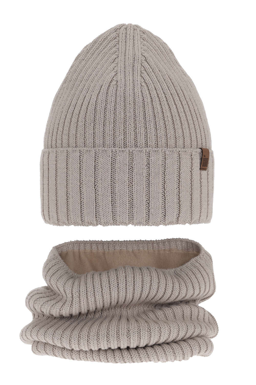 Ensemble d'hiver garçon: bonnet et snood, beige, avec laine mérinos, Metis