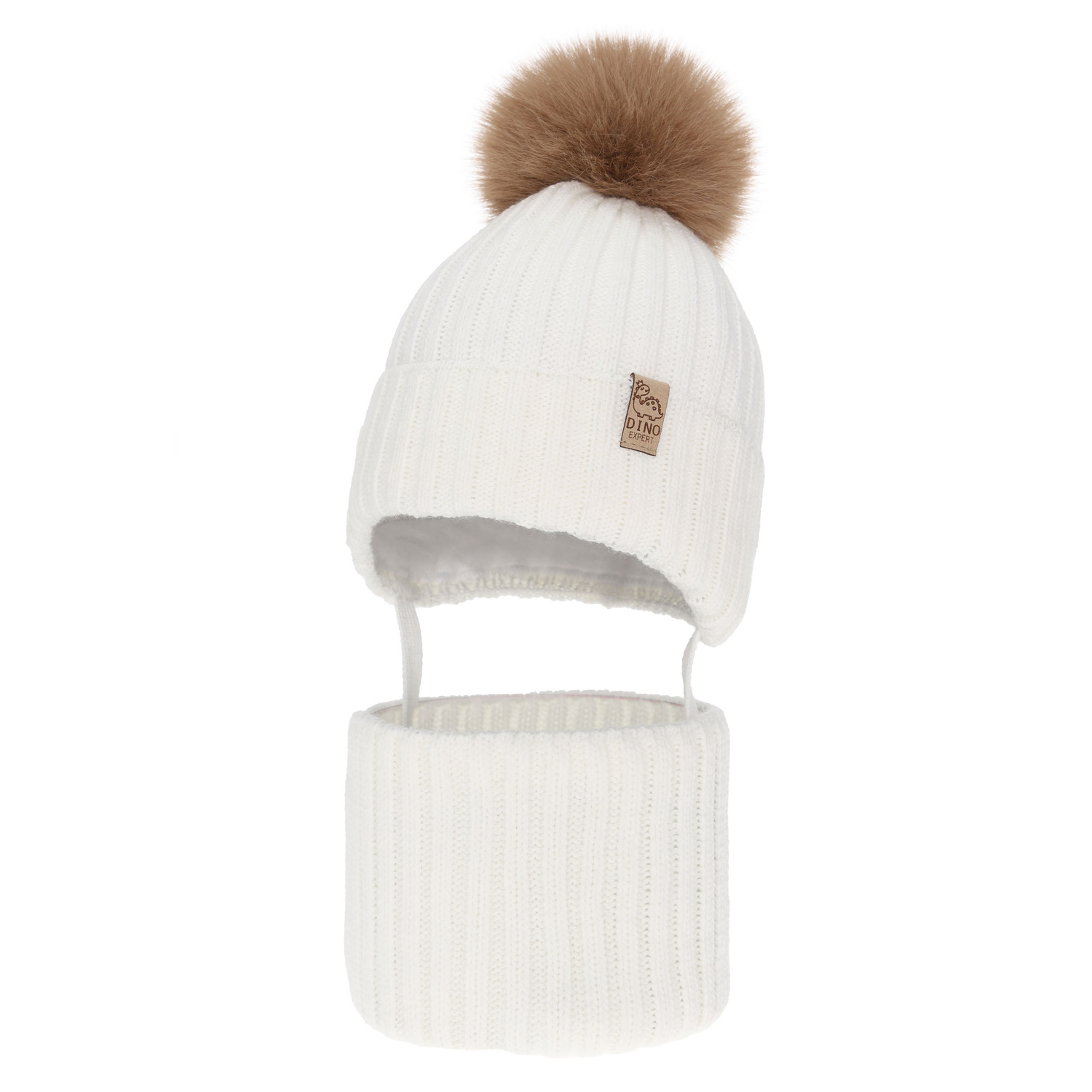 Ensemble d'hiver garçon: bonnet et snood, blanc, avec pompon, Bagil