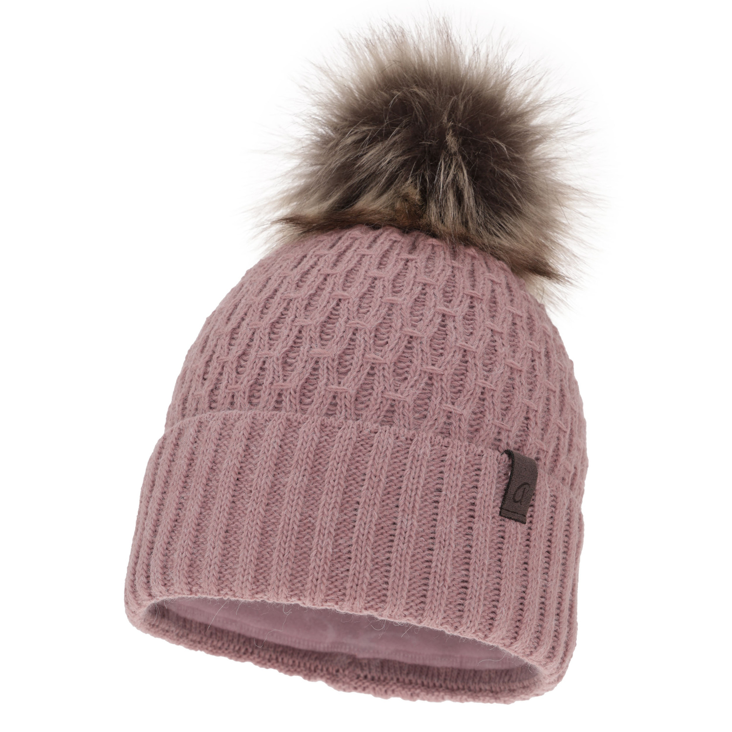 Bonnet d'hiver femme, rose, avec pompon, Gaba