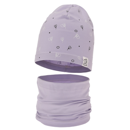 Ensemble automne/printemps fille: bonnet et snood, violet, en coton, Fiora