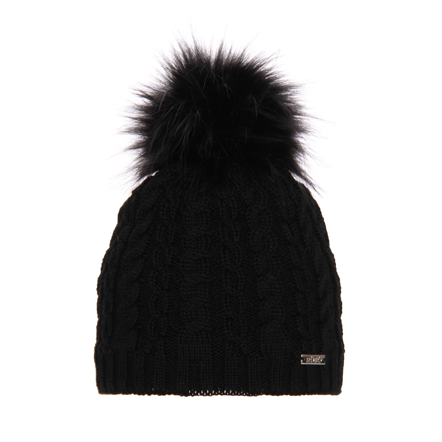 Dames wintermuts, zwart, met merinowol, met garen pompon, Satina