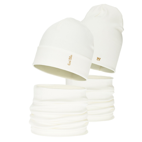 Meisjes herfst/lente set (muts en buissjaal), katoenen, crème, Carina