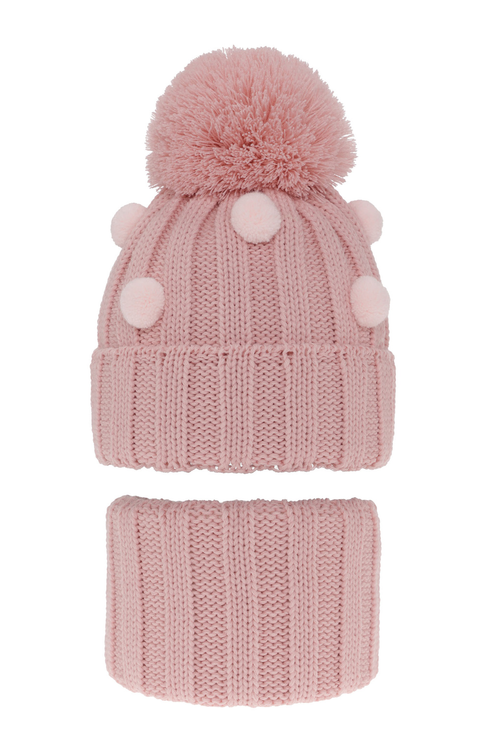 Ensemble d'hiver fille: bonnet et snood, rose, avec pompon, Hekate