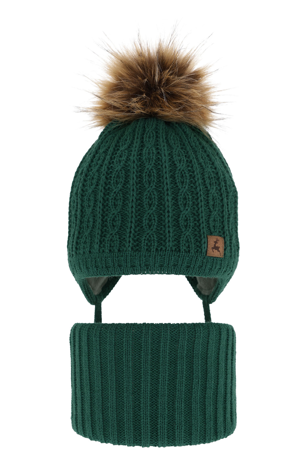 Ensemble d'hiver garçon: bonnet et snood, vert, avec pompon, Pago