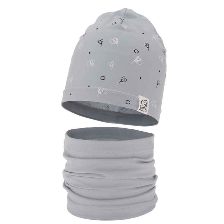Ensemble automne/printemps fille: bonnet et snood, gris, en coton, Fiora