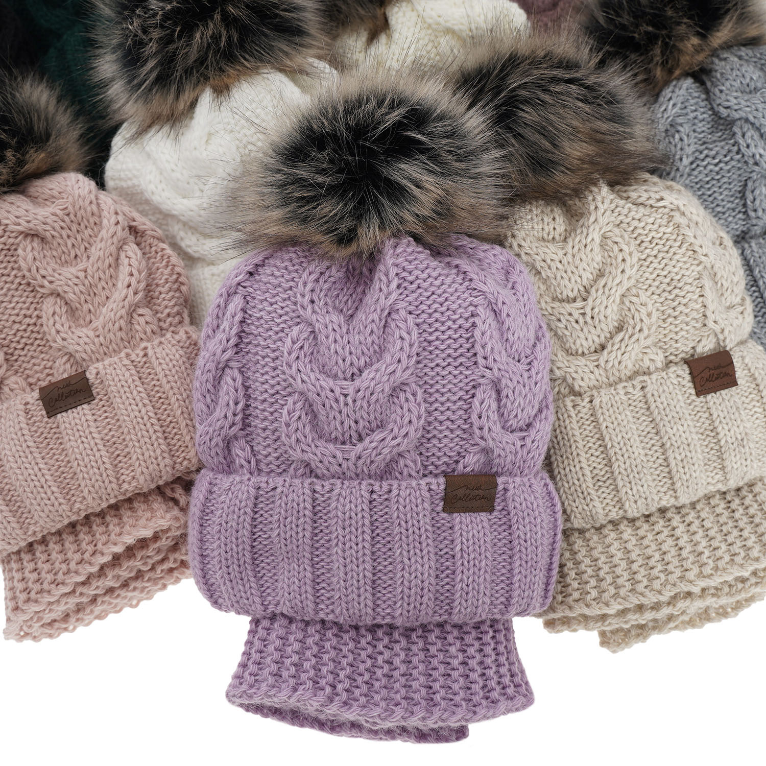 Ensemble d'hiver fille: bonnet et snood, gris, avec pompon, Torina