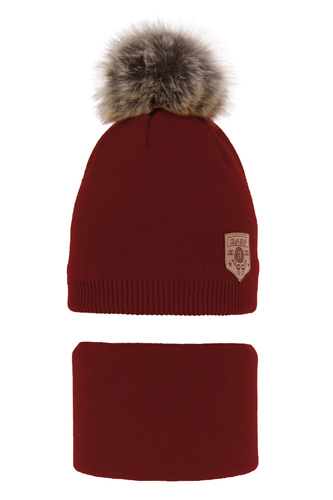 Jongens winter set, bordaux, met garen pompon, Apolin