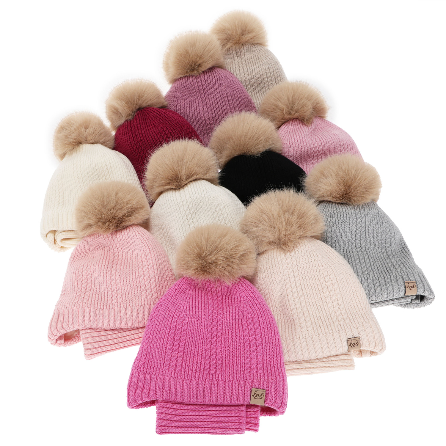 Meisjes winter set (muts en buissjaal), beige 100% Merino Wol, gevoerd met wollen fleece, met bindkoorden Danielle