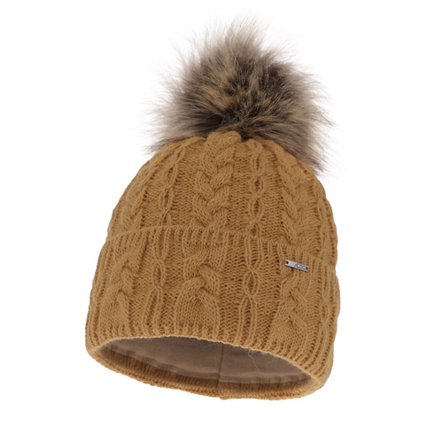 Bonnet d'hiver femme, camel, avec pompon, Omega